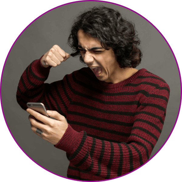 A frustrated customer looking at their phone